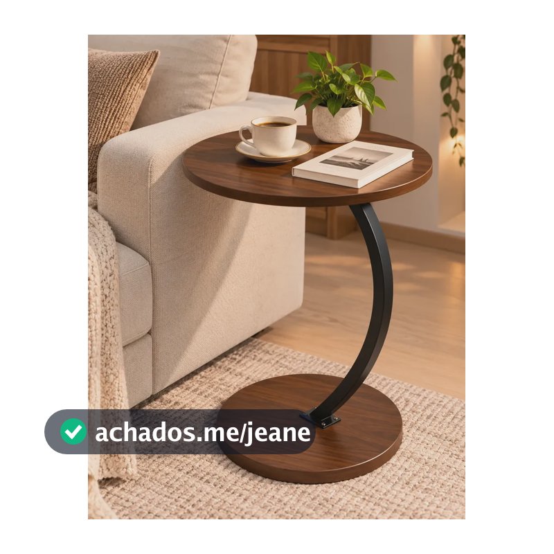 Mesa Lateral Redonda Apoio Sofa Notebook Mdf Decorativa Marrom