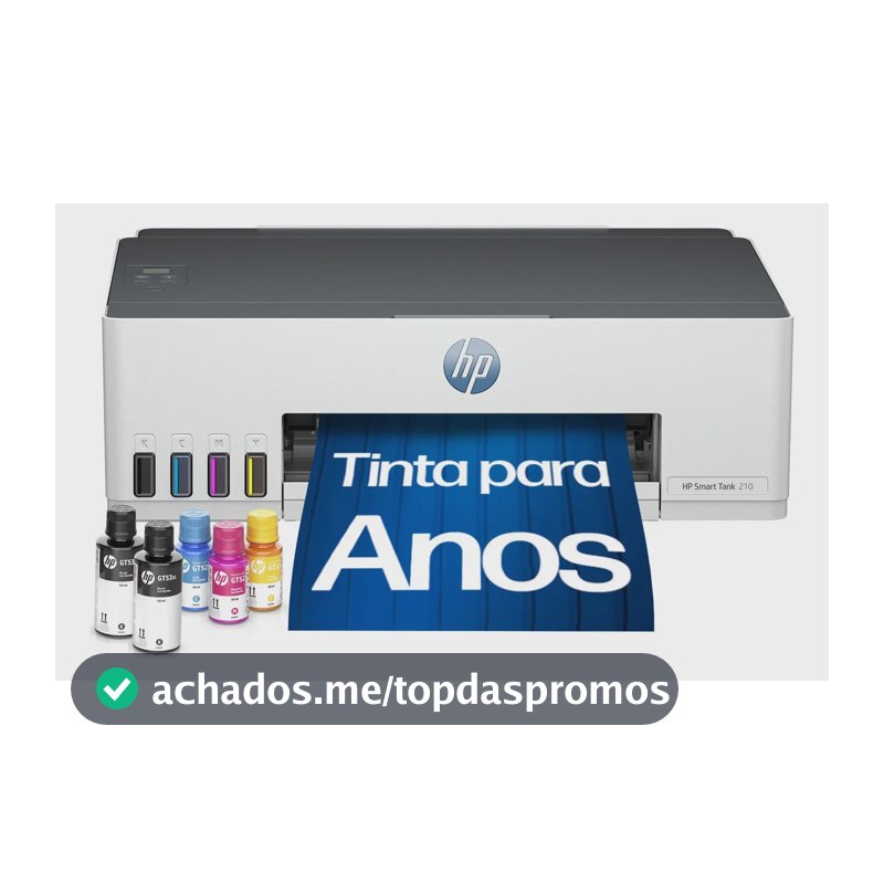 Impressora HP Smart Tank 210 com Tanque de Tinta Colorida - Com Wi-Fi - USB 2.0 de alta velocidade. Funções da impressora: Imprimir. Cor: ‎Branco (3D4L5A)