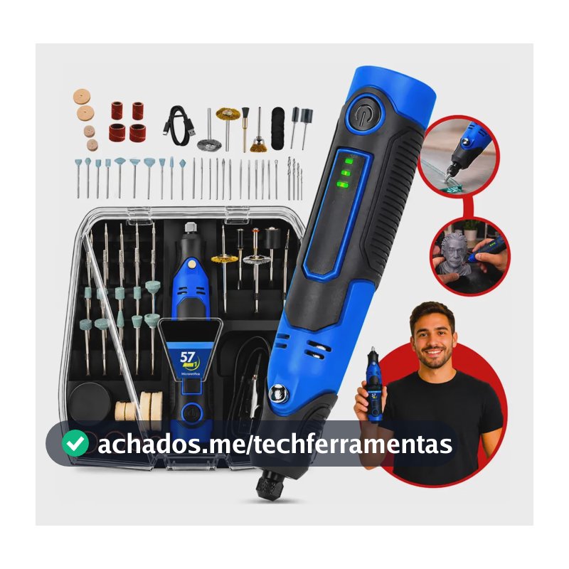 Micro Retífica Portátil Kit Profissional Recarregável 57em 1 127/220v 50/60hz 40 W