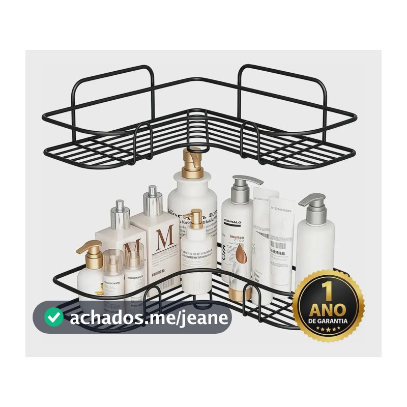 Kit 2 Suporte Porta Shampoo De Canto Sabonete Banheiro Adesivo Parede Sem Furos Box Luxo Cor Preto Laruno