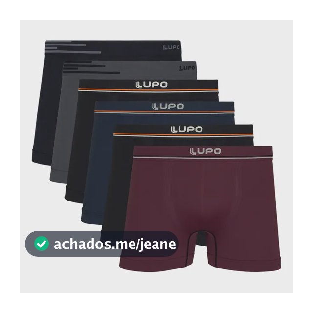 Kit 6 Cuecas Boxer Lupo Microfibra Box Sem Costura Basic
