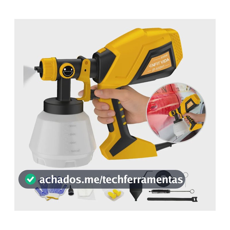 Pistola De Pintura Hvlp Portátil 1000ml 650w Fio De 2m Amarelo 220v