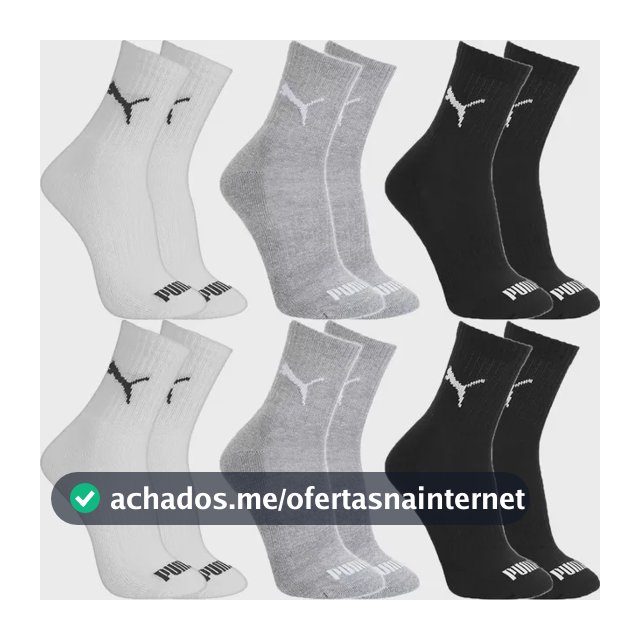Kit 6 Pares Meias Puma Algodão Cano Médio Alto Atoalhado