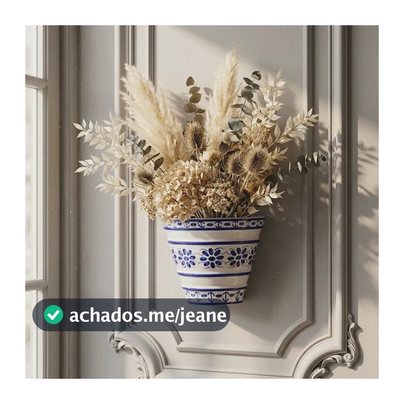 Jarro de Parede de Porcelana Colonial Azul e Branco para Plantas