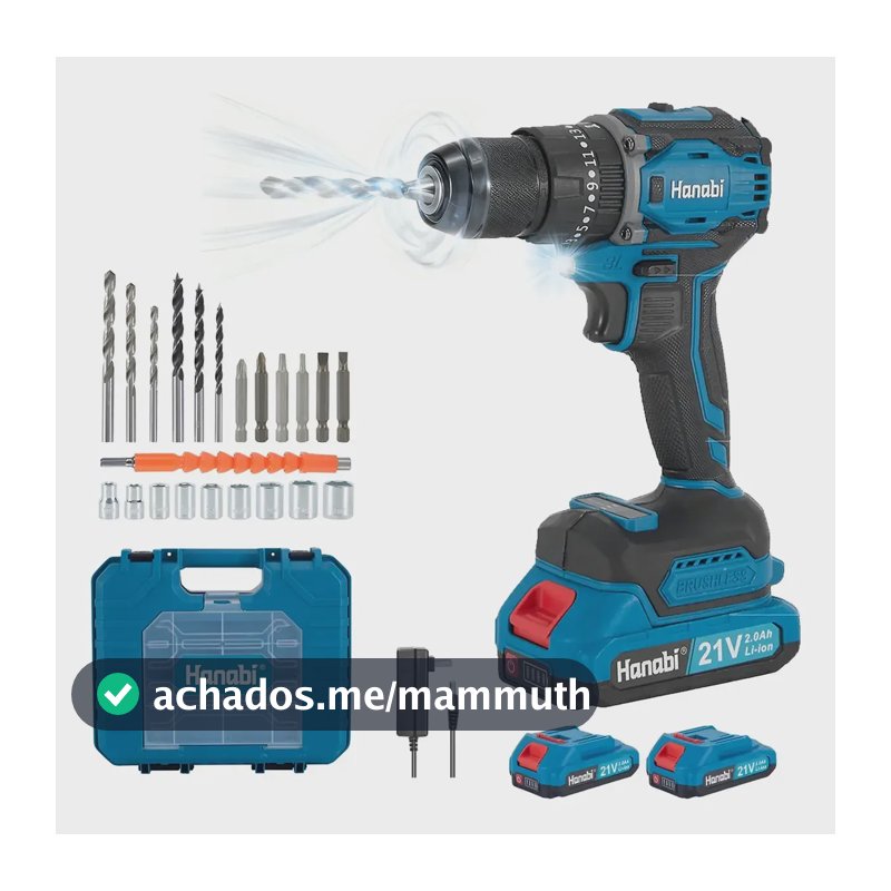 Furadeira Parafusadeira Impacto 21v 2 Baterias Sem Escovas Azul-petróleo 110v/220v
