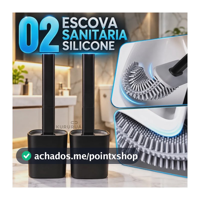 Escova Sanitária Preta Limpeza Vaso Sanitário Com Suporte 2 Unidades Silicone Marca Kururuá