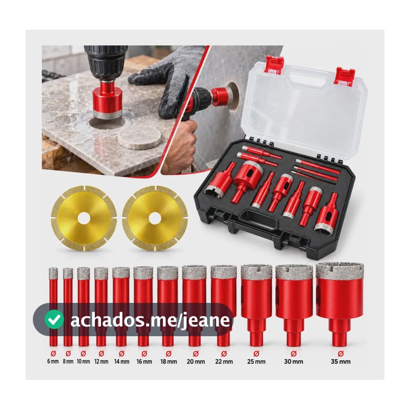 Kit Broca Serra Copo Diamantada 12 Pçs 6 A 35mm 2 Discos