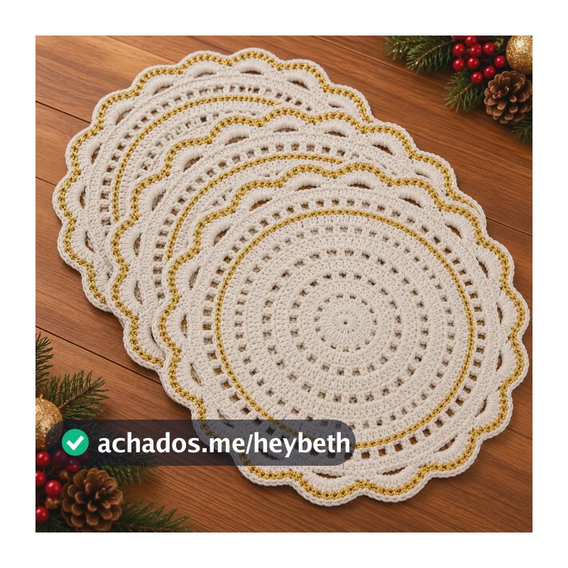 Sousplat Crochê Natal Artesanal Kit 4 Peças 36cm + Brinde Bege Natalino