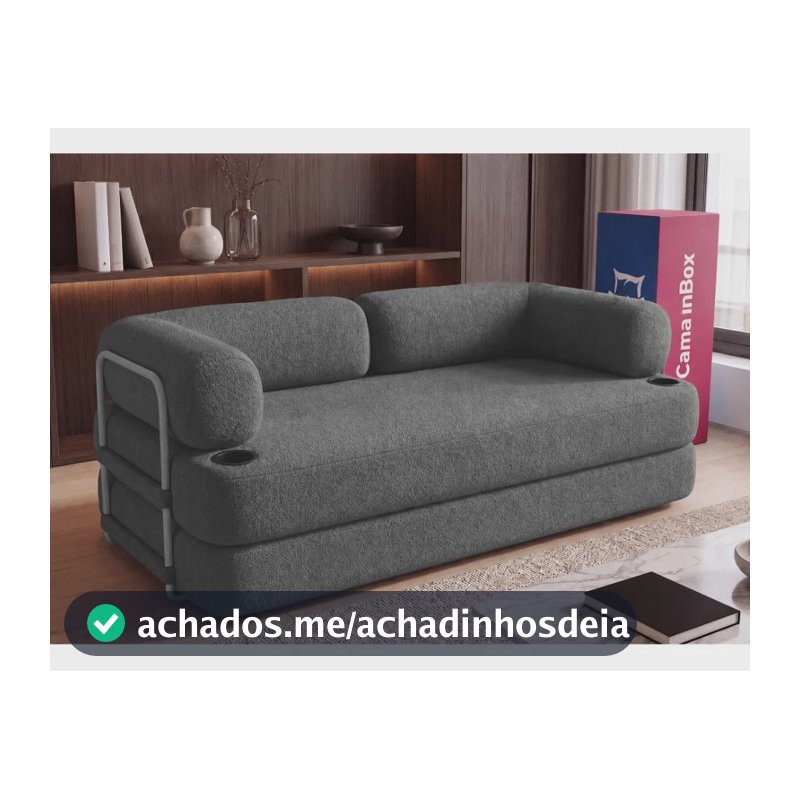Sofá Cama Orbe. 1,90m Xpand Tech Tecido Boucle Cama Inbox Cinza-escuro Liso