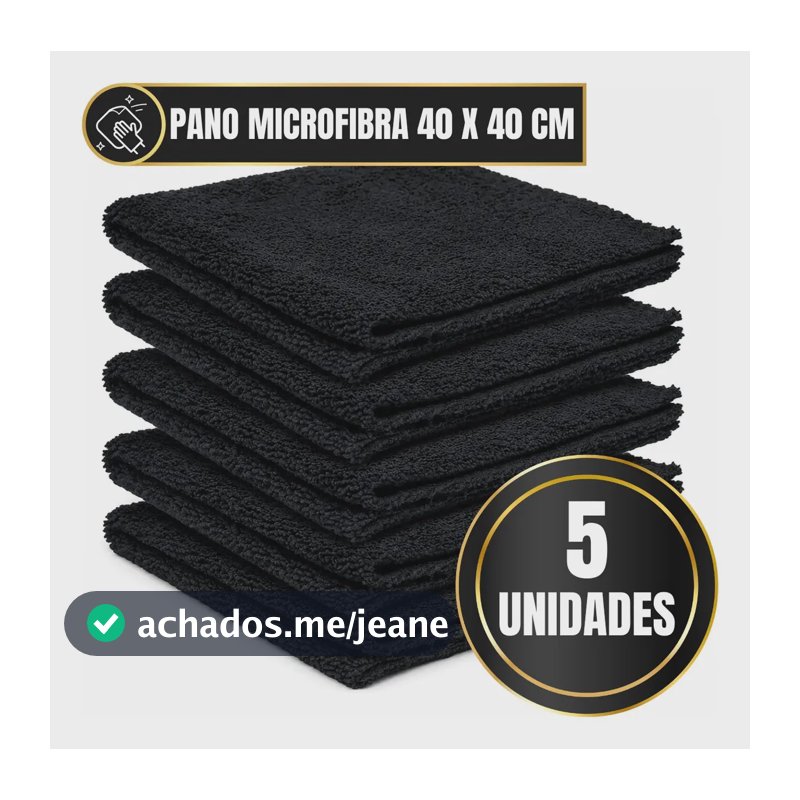 Kit Pano Microfibra Limpeza Multiuso 40x40cm Lavável Preto