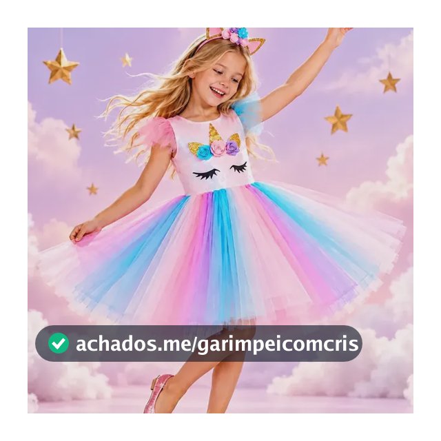Fantasia Infantil Unicórnio Vestido Festa Luxo Festa + Tiara