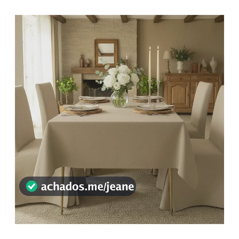 Toalha De Mesa 6 Lugares Retangular Rústica Luxo 2,00x1,40 Cor Avelã