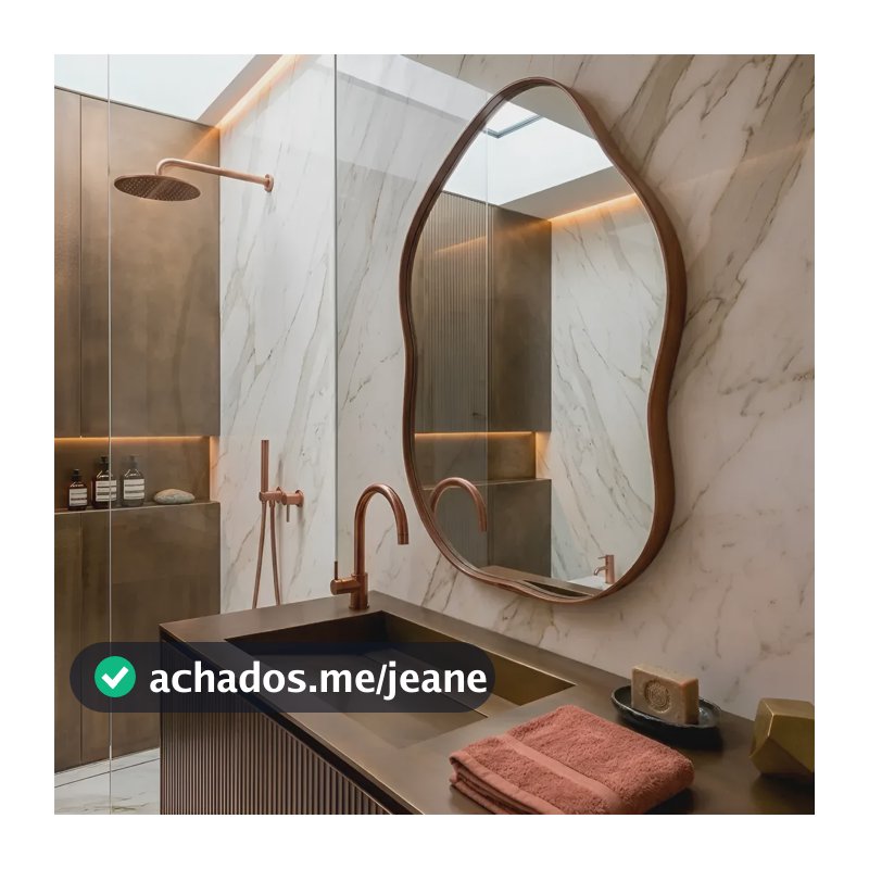 Espelho Orgânico Palace 60x40 Couro Ecológico Sala Banheiro Caramelo Caramelo