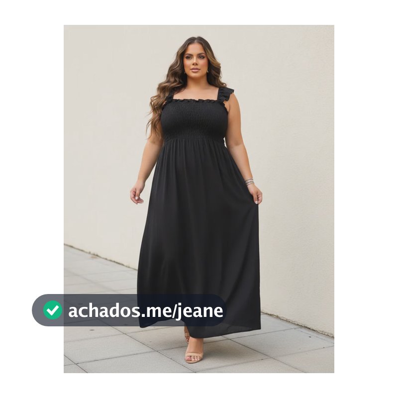 Vestido Longo Plus Size Lastex Barato Evangelico G1 G2 G3 Preto Plus Unico