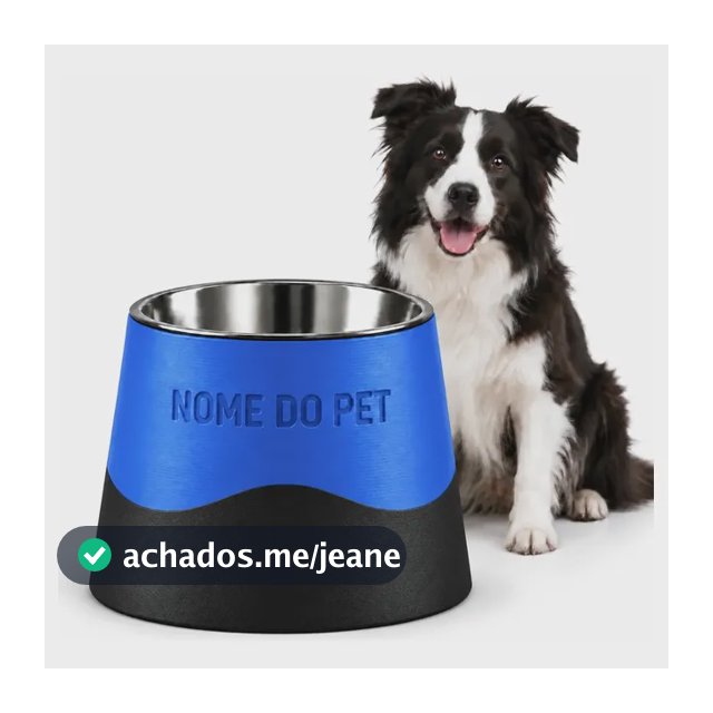 Comedouro Pet Elevado Inox Personalizado Design Exclusivo G 0v Preto E Azul