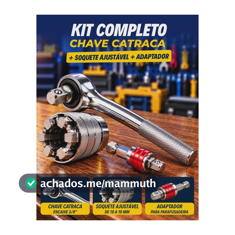 Kit Chave Catraca Reversível Soquete Socket Universal Multifuncional Hexagonal Ajustável 10 a 19 mm, 3 Peças com Adaptador para Parafusadeira e Furadeira, Chave Mágica Multiuso para Porcas e Parafusos