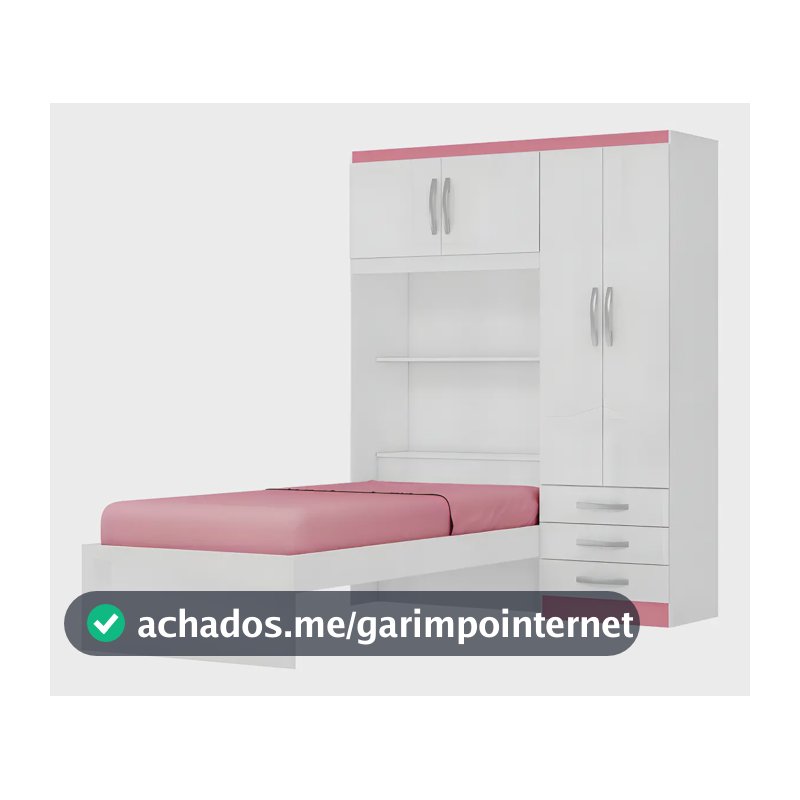 Guarda Roupa Infantil Menina com Cama 4 Portas 3 Gavetas Espresso Móveis Branco/Pink