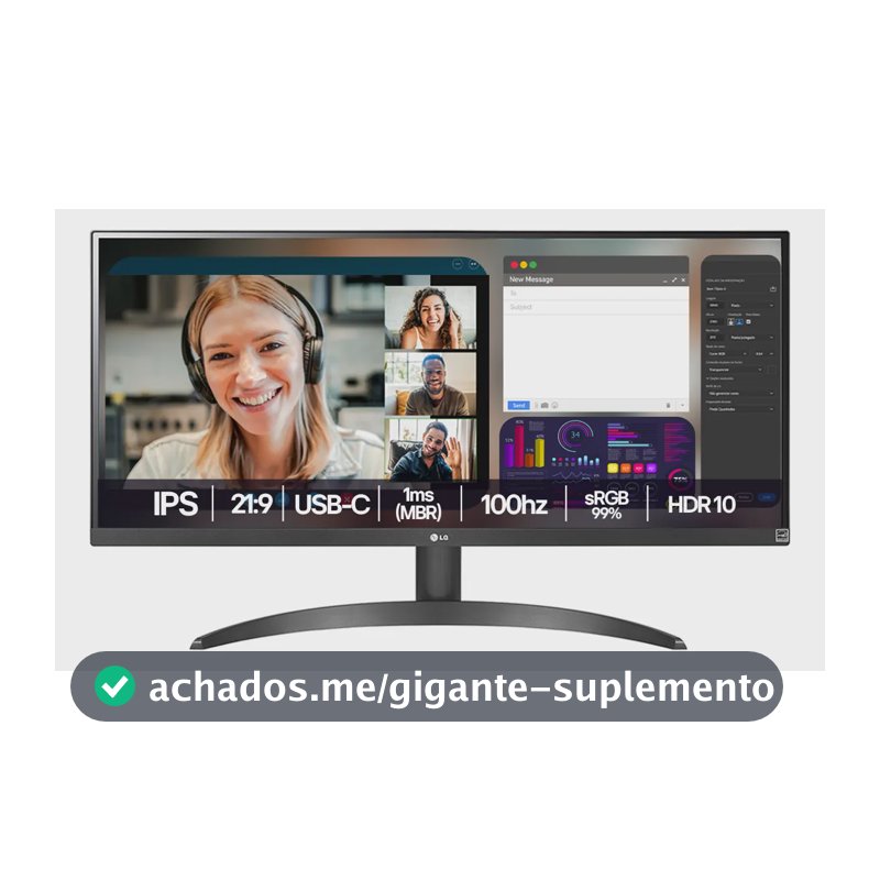 Monitor LG UltraWide - Tela IPS de 29", 21:9, HDR10, sRGB 99%, 100Hz, Preto- 29WQ500B