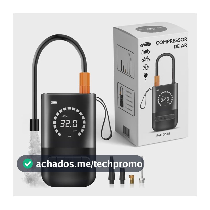 Compressor de Ar Portátil Digital Lumi 150psi Preto P/ Carro Moto Bicicleta
