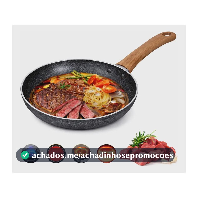 Frigideira Antiaderente 28cm Fogão Fogo Cooktop Gás Preto