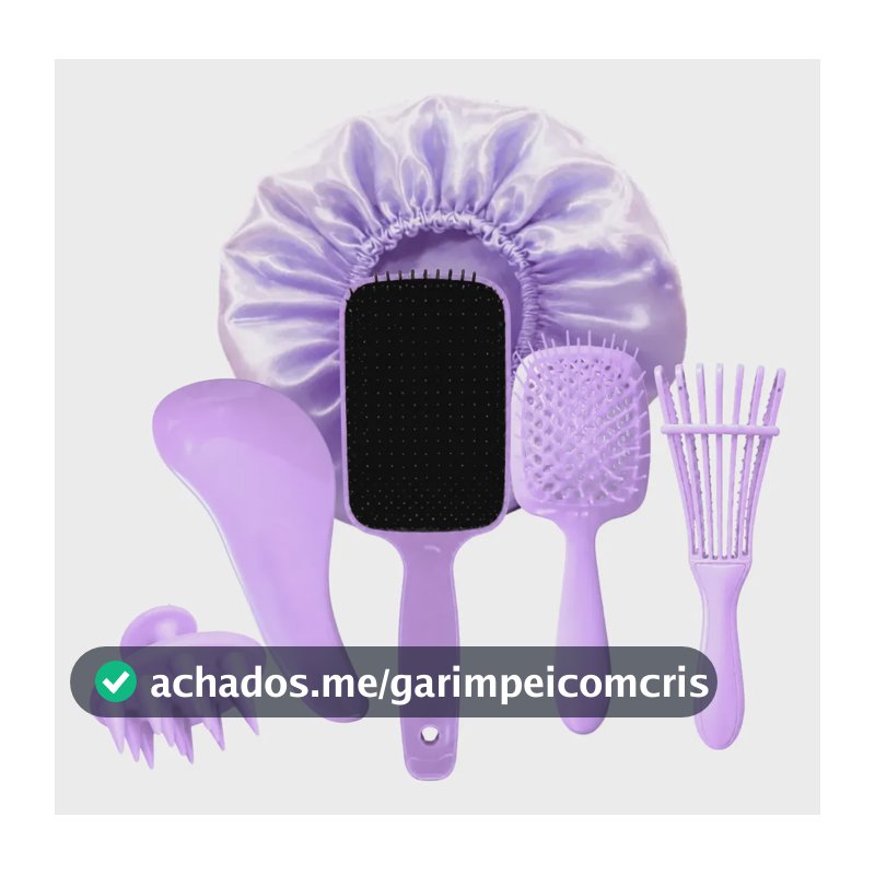 Kit 5 Escovas Cabelo Escova Polvo Mágica Raquete Vazada Touc Lilás