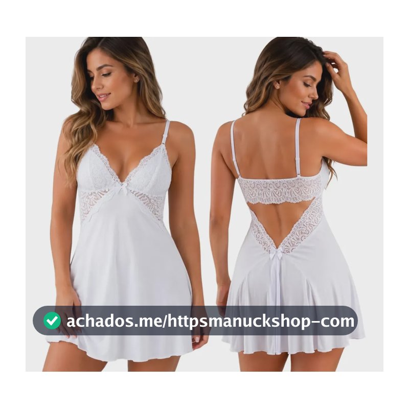 Camisola Sexy Renda Roupa De Dormir Costa Nua Pijama Sensual Branco P