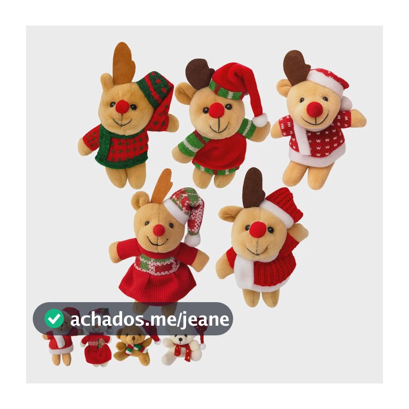 Kit 5 Ursinho Pelúcia Pendente De Natal Enfeite Para Árvore Rena