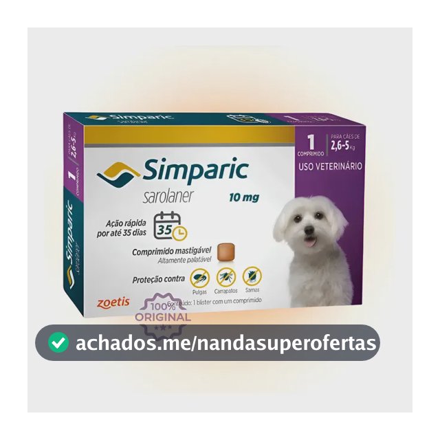 Antipulgas Simparic 10mg 2,6 A 5kg C/1 Comprimido Original Cinza-escuro
