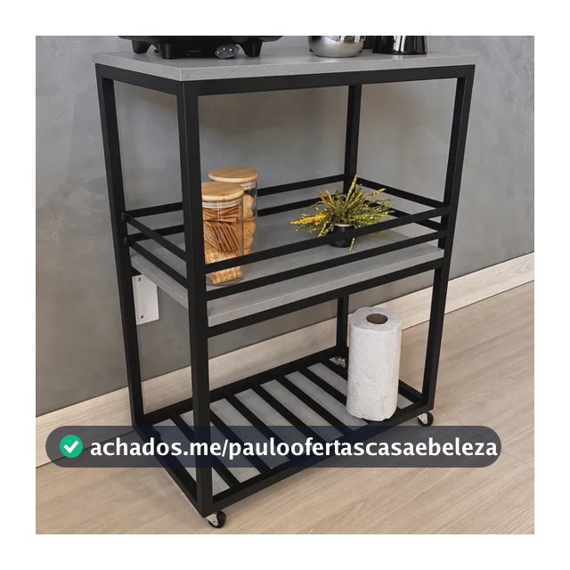 Carrinho Adega De Sala Industrial Ferro E Mdf Preto/ Mdf Cinza Urban