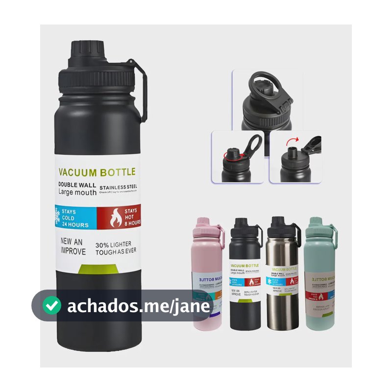 800mlgarrafa Térmica Água Squeeze Inox Academiaquente E Frio Preto