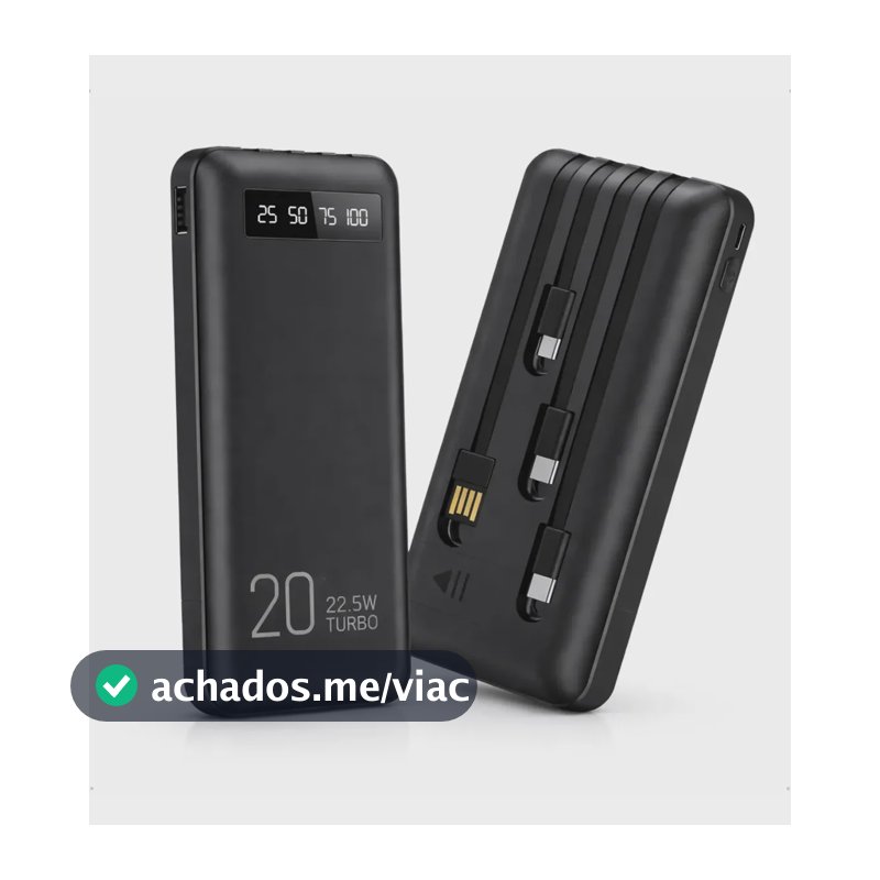 Power Bank 20000mah Carregador Portátil Turbo Rápido 22.5w Display Digital Preto