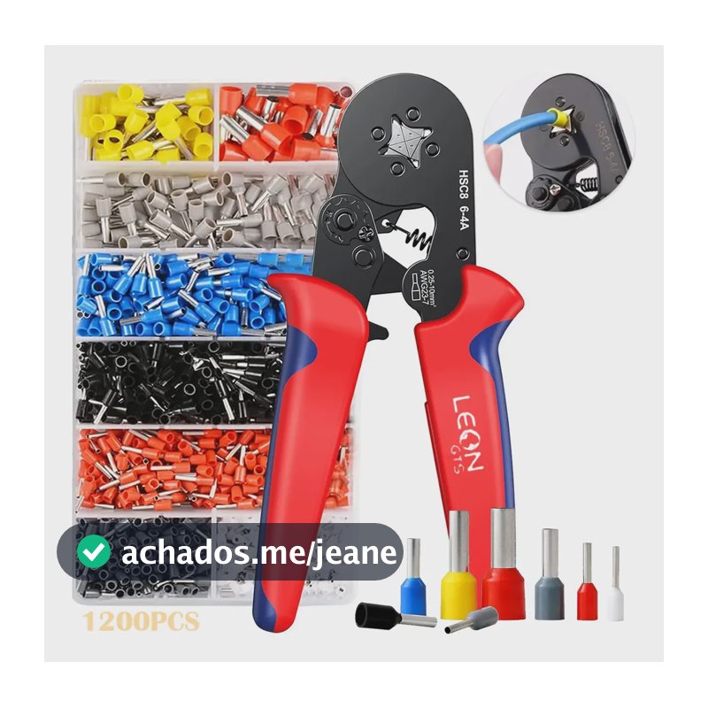 Kit Alicate Crimpar Prensar Fio C/1200 Terminais Ilhós E Box