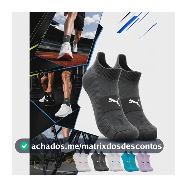 Meia Puma Poliamida Esportiva Corrida Academia Soquete Preta Liso G (39-44)