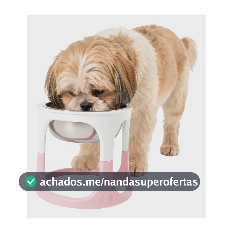 Comedouro Elevado Pet Com Tigela Inox Para Cães E Gatos 0v Rosa E Branco