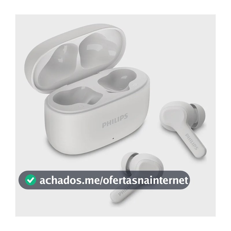 Fone de ouvido sem fio TWS Philips TAT1109WT/00 na cor branca, com bluetooth, microfone, tecnologia IPX4