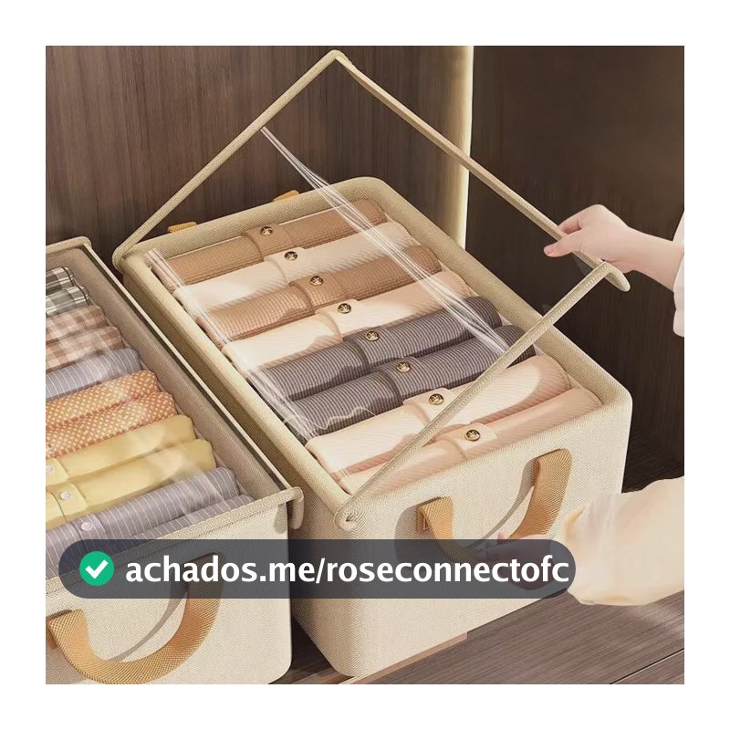 Kit 3 Caixa Organizadora Dobrável Com Tampa Bege