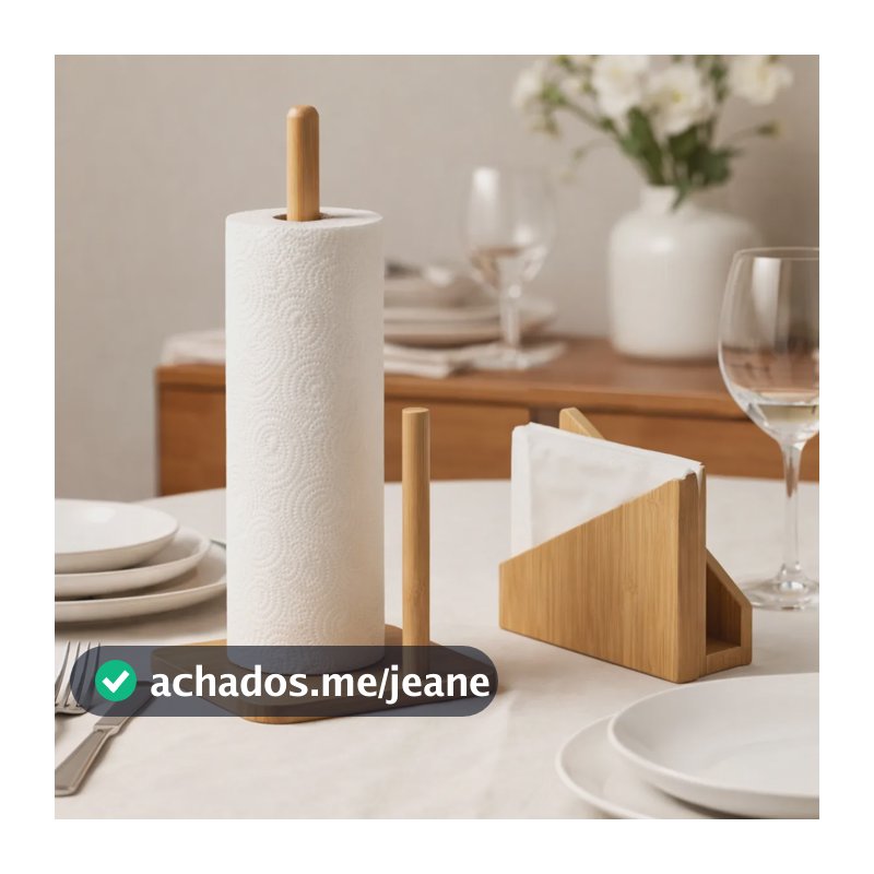 Kit Suporte Porta Papel Toalha Mesa E Porta Guardanapo Bambu Bambu