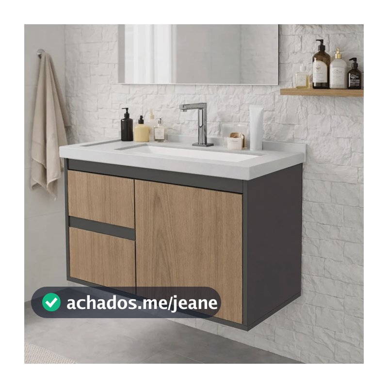 Gabinete Armario Banheiro 100% Mdf - Strato 60cm Preto Branco Um Furo