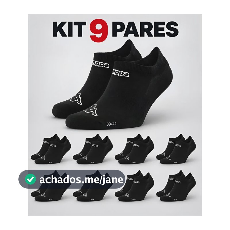 Kit 9 Pares Meias Kappa Sapatilha Soquete Invisível Original Preto 38-43