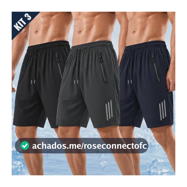 Kit 3 Bermuda Masculina Short Tactel Secagem Rápida Academia