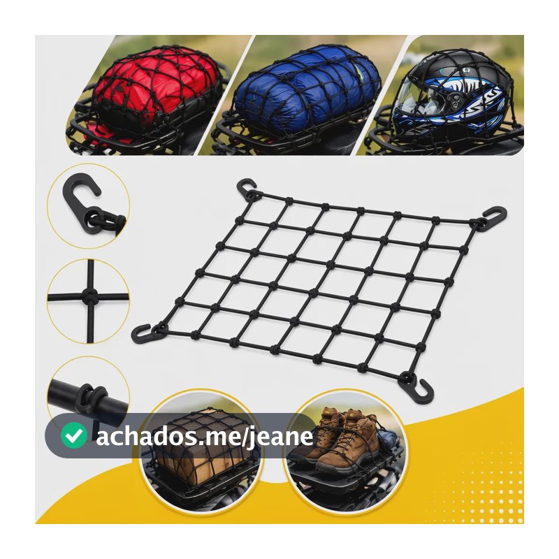 Rede Elástica Capacete Bagageiro Moto Aranha 35x35cm Preto