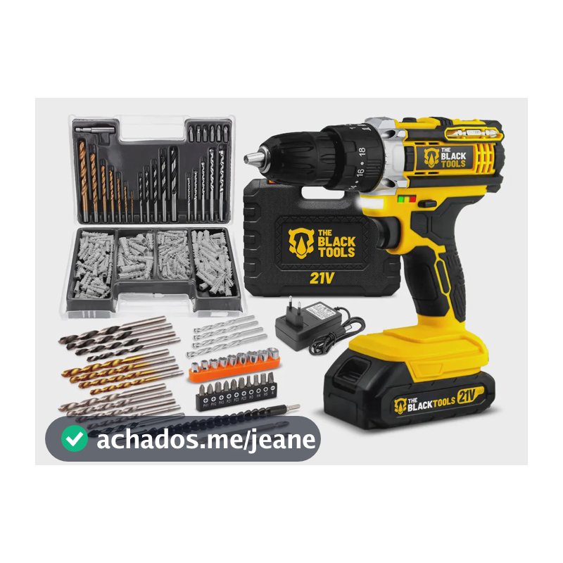 Parafusadeira E Furadeira Impacto The Black Tools Tb-21pw 3/8 Com Kit Acessórios Brocas e Buchas 300 Peças