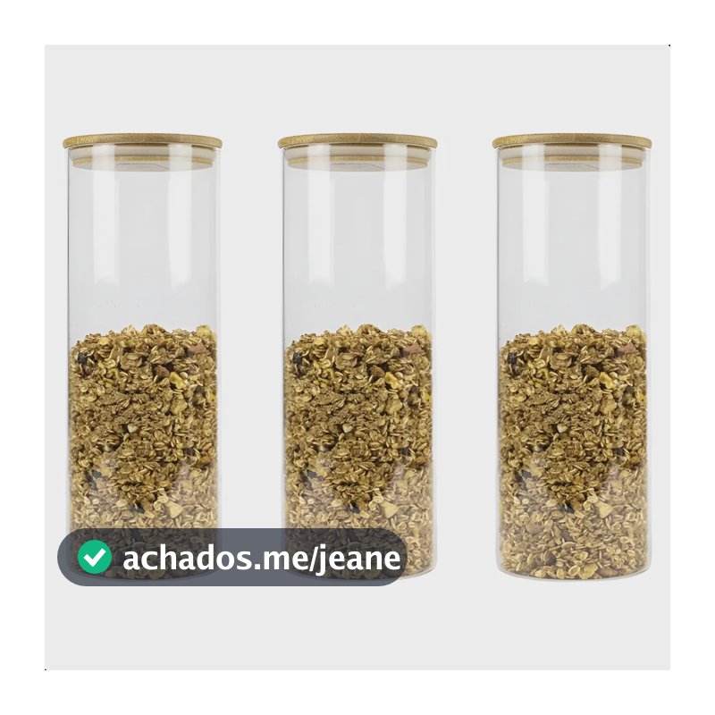 Kit 3 Potes Herméticos De Vidro E Tampa De Bambu 1650ml