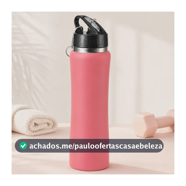 750ml Garrafa Térmica  Emborrachada Squeeze Canudo Premium Rosa