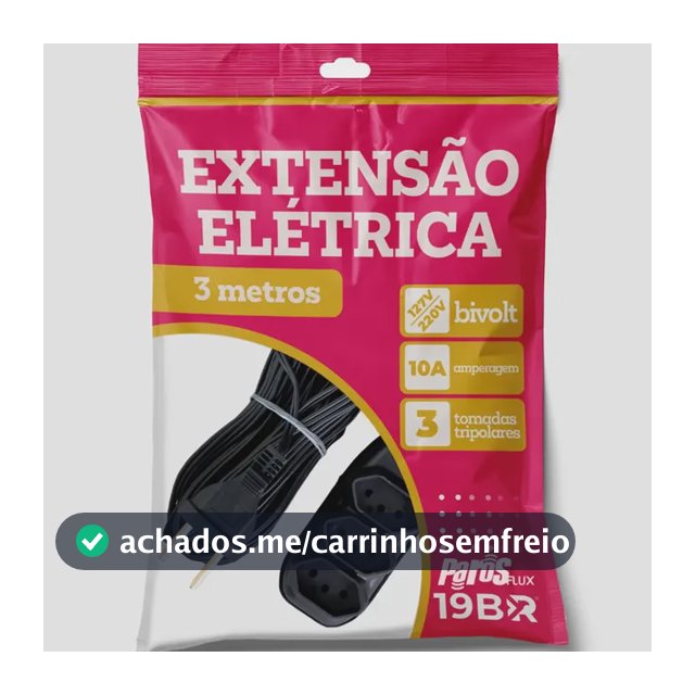 Extensão Elétrica 3 Metros Preto 3 Tomada Tripolar
