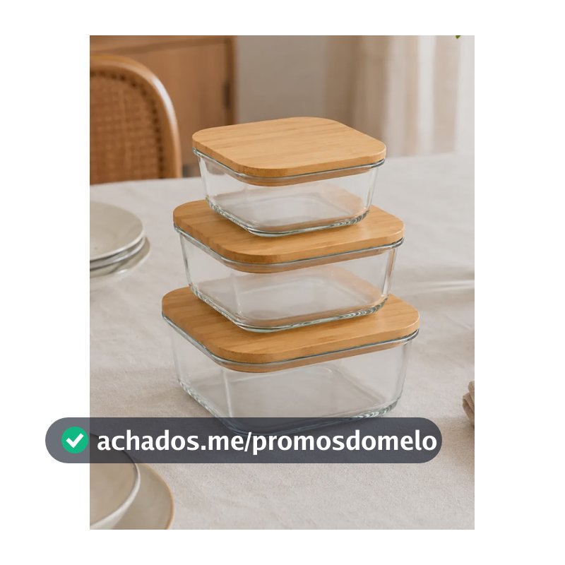Kit 3 Pote Hermetico De Vidro Tampa De Bambu Tigela Marmita Vidro Borossilicato