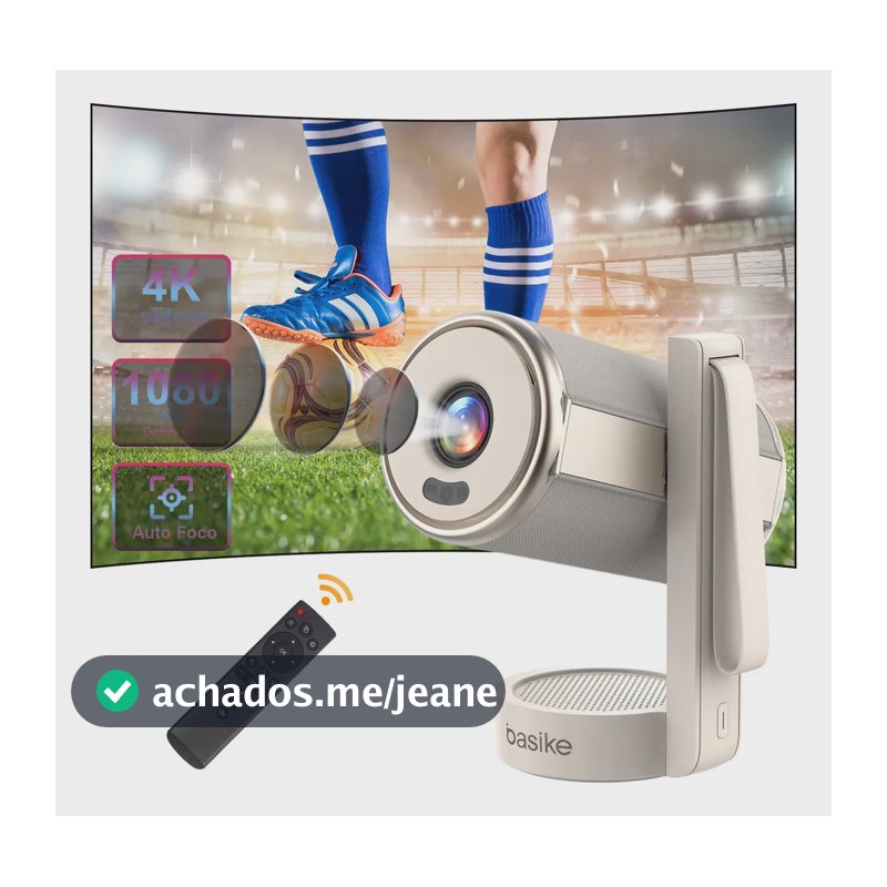 Projetor Basike Android 1080p LED, Wi-Fi e Bluetooth 5.4 Com Foco Automático