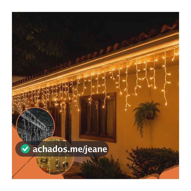 Cascata LED 400 Luzes Branco Quente 10m Natal Exterior e Interior