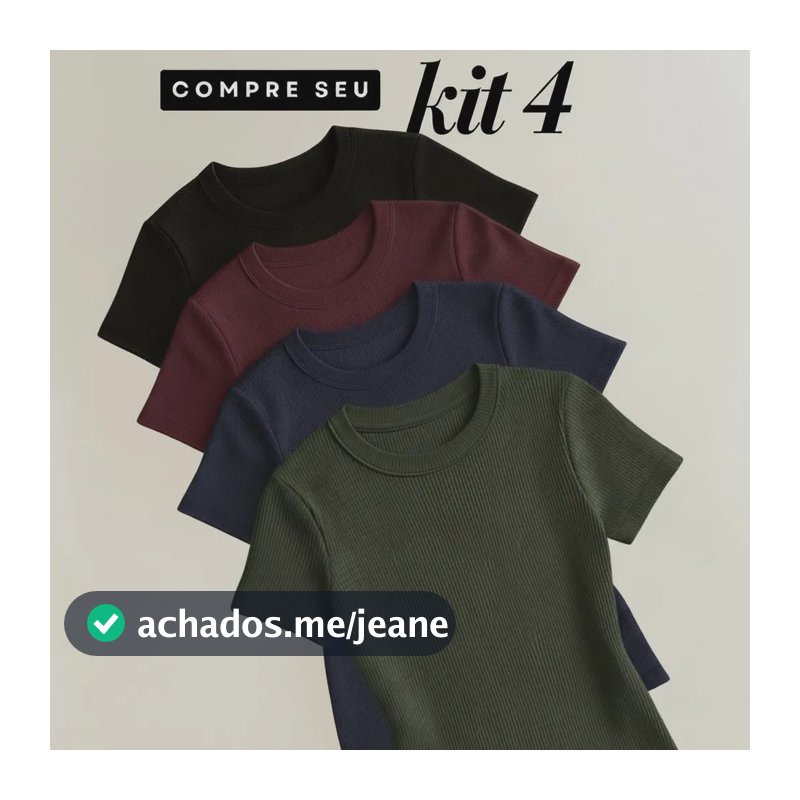 Kit 4 Blusas Feminina Ribana Canelado Estilosa Básica Casual Preto, Bordô, Azul E Verde Liso M/g (36/42)