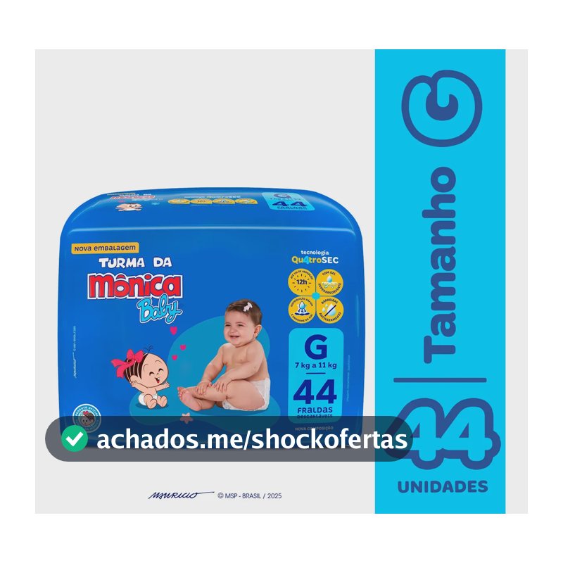 Fralda Turma Da Mônica Baby Mega G 44 Unidades G